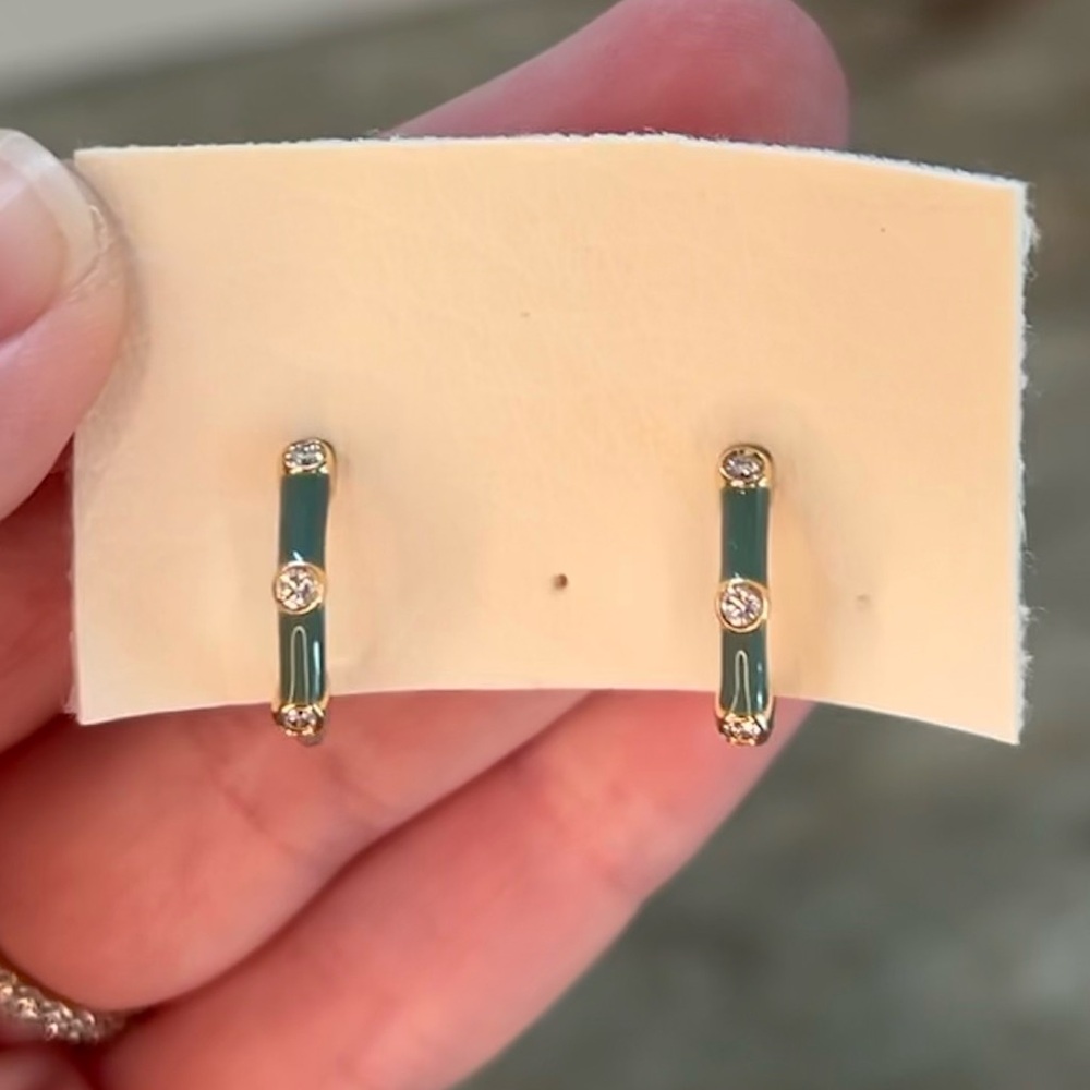 My Story by Jackie Cohen Diamond Enamel Gold Hoops